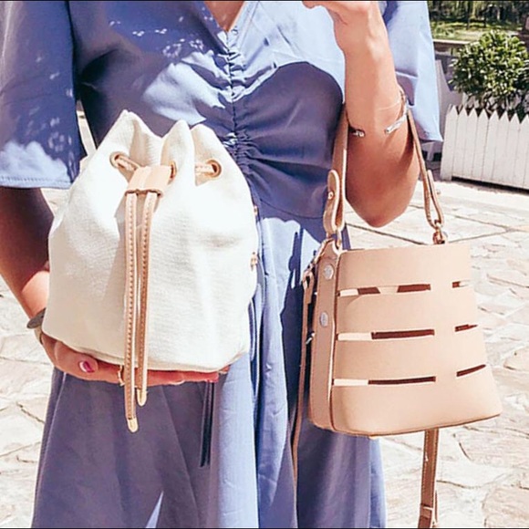 Vegan Leather Bucket Bag Removable Pouch Crossbody - Picture 3 of 3